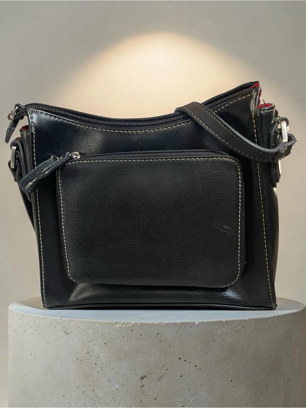 Vintage Liz Claiborne Black Faux Leather Crossbody Bag w Built-In Wallet